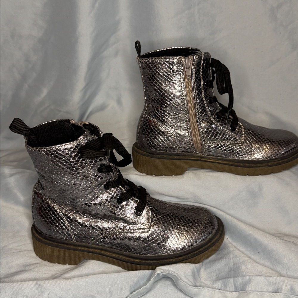 Snake-Print Metallic Combat Boots – Girls 12 - Picture 5 of 8